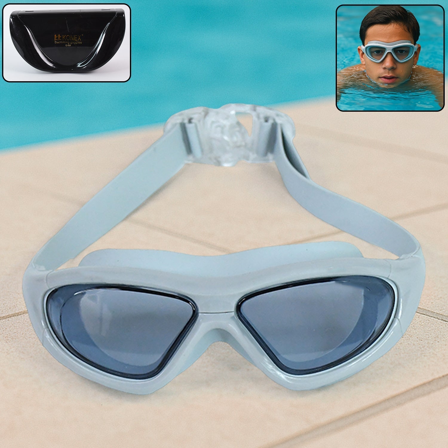 Knx Premium Wide Vision Swimming Goggles With protective hard case (1 Pc)