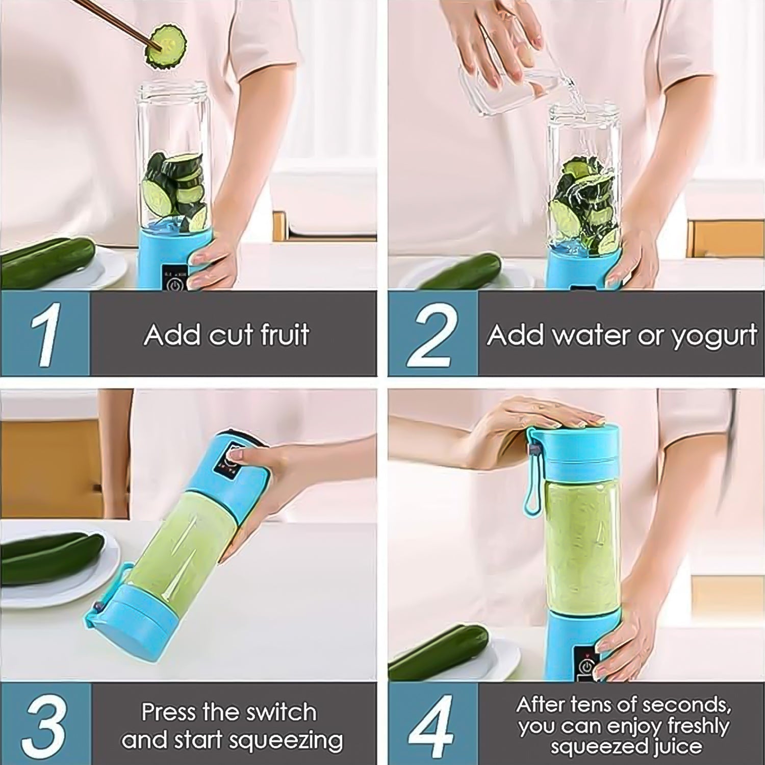 Portable Electric USB Juicer Bottle Blender Grinder Mixer 4 Blades 380 ML Mix