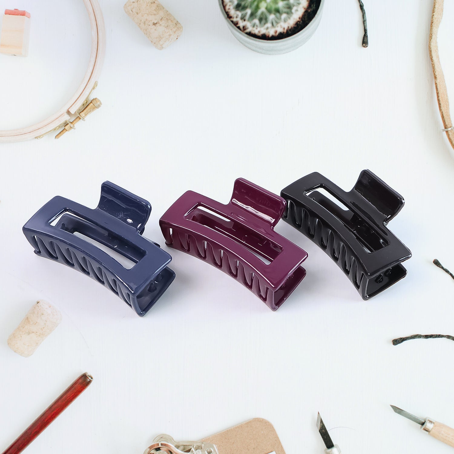 Matte Finish Rectangle Hair Claw Clip Women and Girls – Assorted Color Pack – 1 Pc