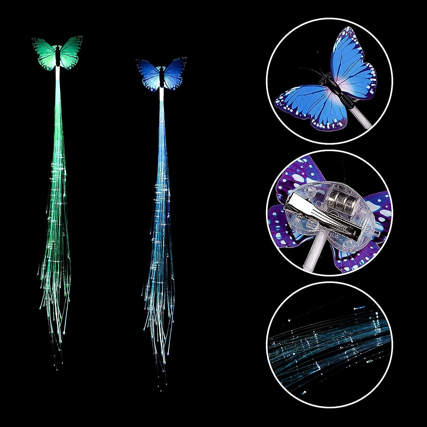LED Butterfly Hair Braid Clip (Mix Color, 1 Pc)