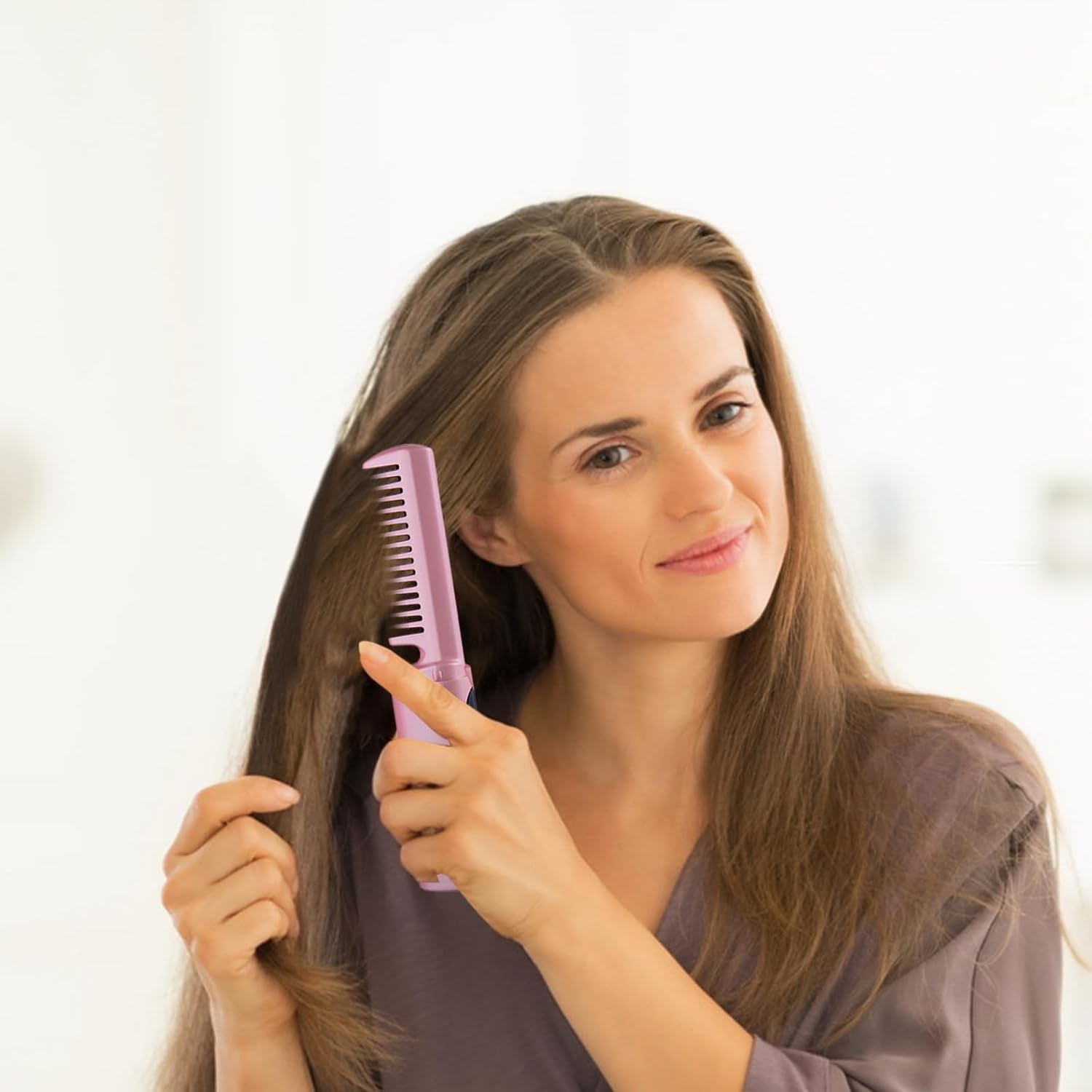 Rechargeable Mini Hair Straightener,  Three Temperature Adjustments Flat Iron Comb (1 Pc)