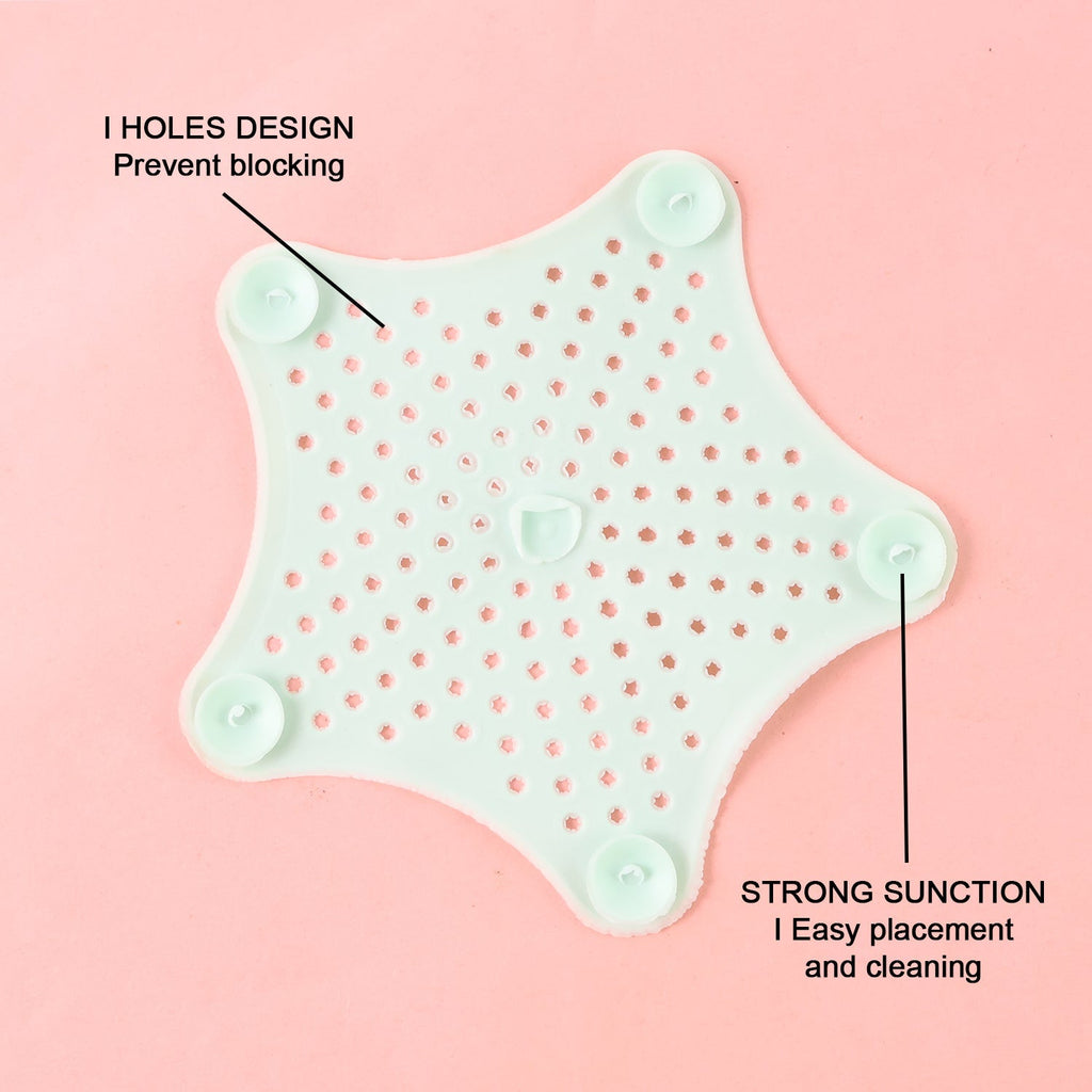 Mint Green Silicone Star Shaped Sink Filter Bathroom Hair Catcher Drain Strainers