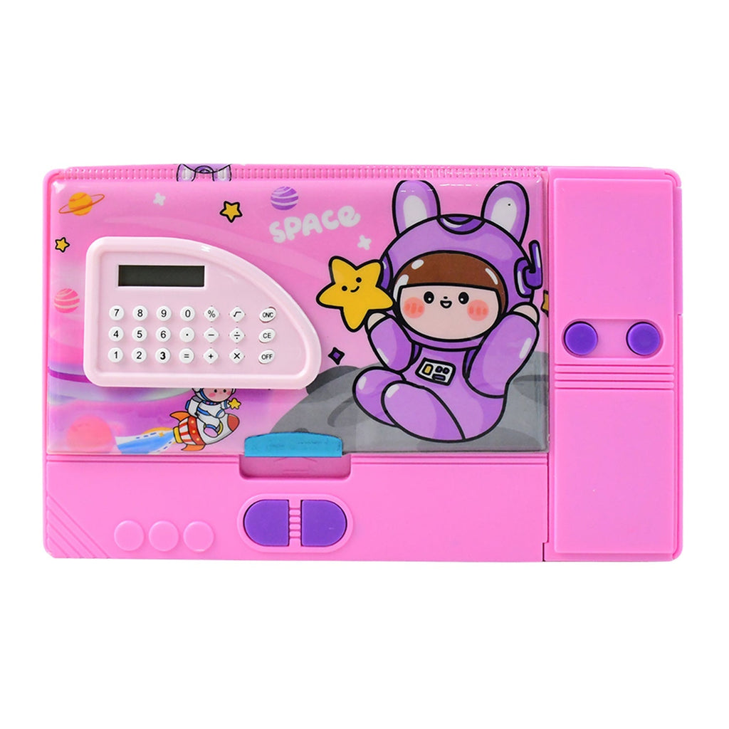 Space Print School Pencil Box with Built-in Calculator