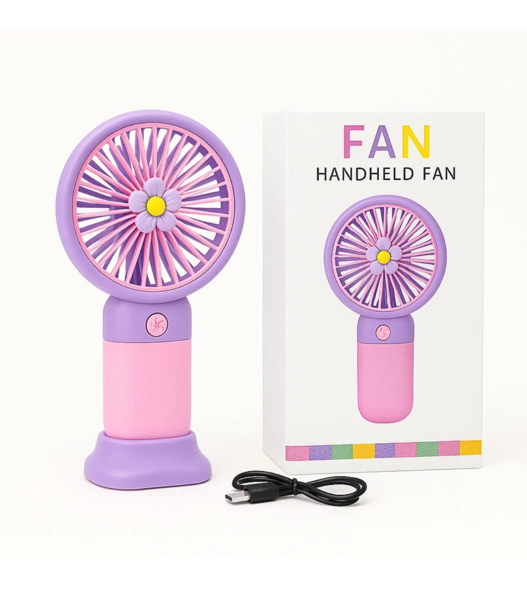 Mini Portable Usb Hand Fan Built-In Rechargeable Battery Operated Summer Cooling Mini Fan With Standing Holder Handy Base For Home Office Indoor Outdoor Travel