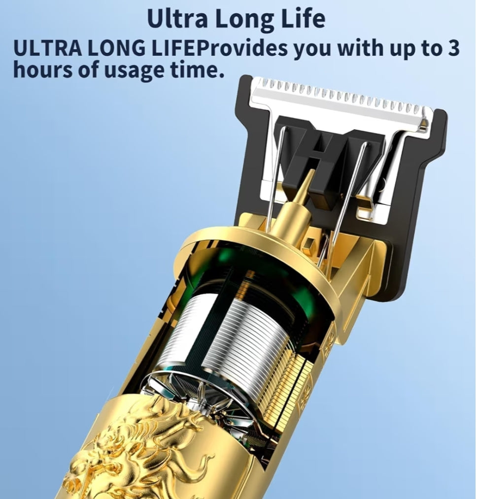 vintagee T9 Professional Hair Trimmer for Men | Cordless Rechargeable Beard & Hair Clipper Trimmer 120 min Runtime 5 Length Settings (Gold)
