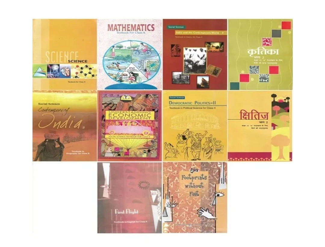 NCERT TEXTBOOK 10 BOOK SET FOR CLASS- 10TH with Hindi-B 2025-26 Edition (Sparsh,Sanchayan,First Flight,Footprints without Feet ,Mathematics,Science,History,Geography,Economics,Democrectic Politics)