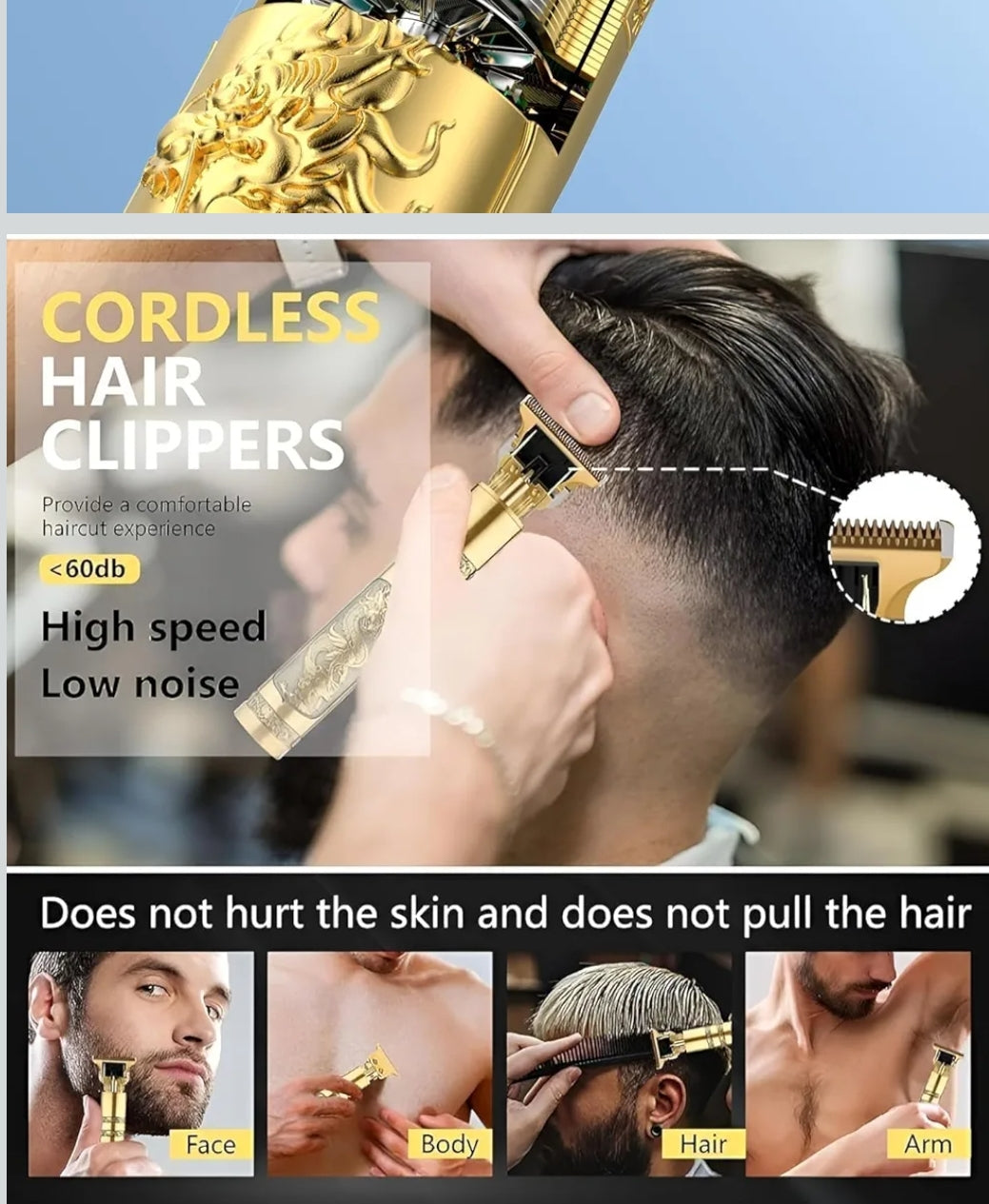 vintagee T9 Professional Hair Trimmer for Men | Cordless Rechargeable Beard & Hair Clipper Trimmer 120 min Runtime 5 Length Settings (Gold)