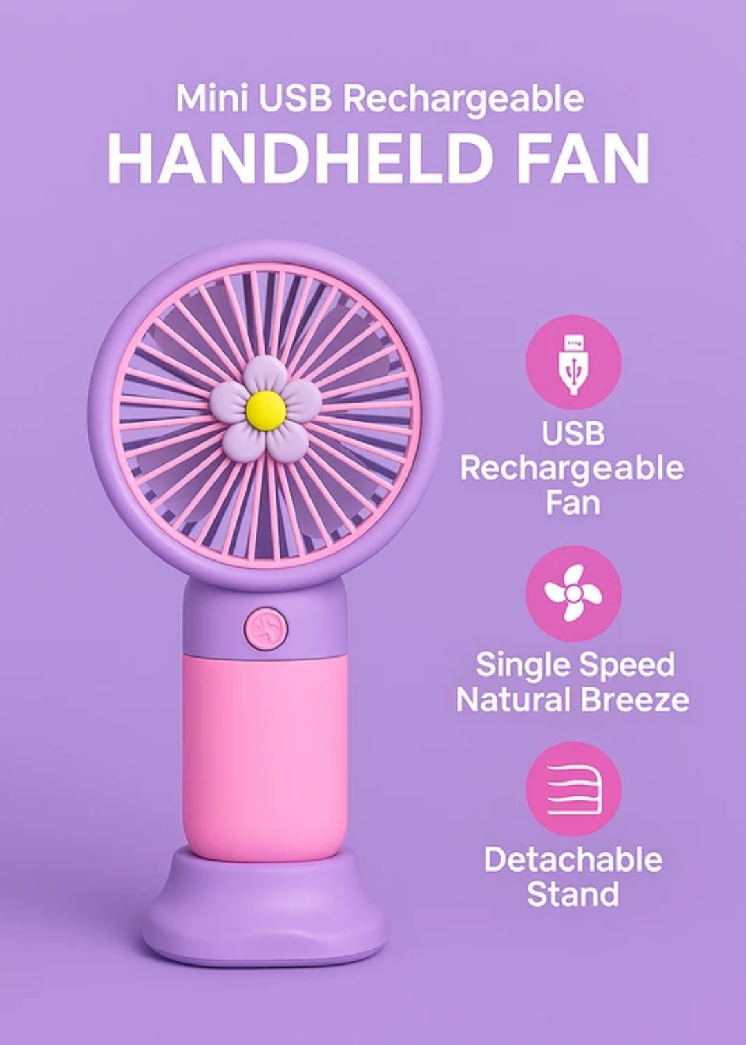 Mini Portable Usb Hand Fan Built-In Rechargeable Battery Operated Summer Cooling Mini Fan With Standing Holder Handy Base For Home Office Indoor Outdoor Travel