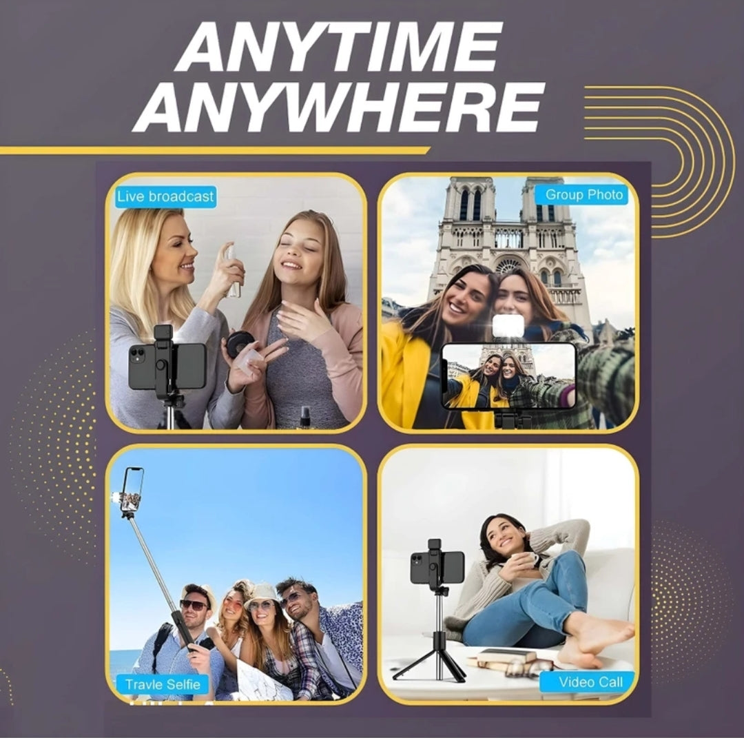 R1s Bluetooth Selfie Sticks with Remote and Selfie Light, 3-in-1 Multifunctional Selfie Stick Tripod Stand Bluetooth Selfie Stick (Black, Remote Included